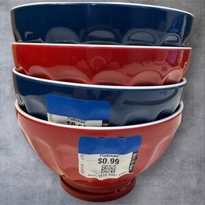 Martha Stewart Melamine Bowls Set of 4 Red Blue Scalloped 5"